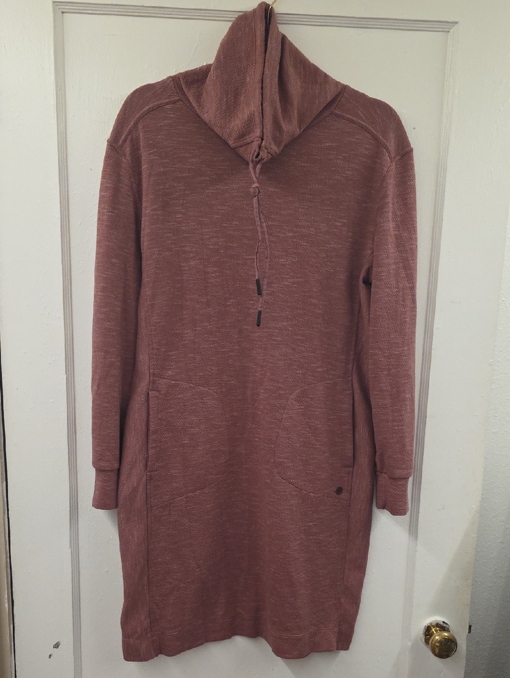 prAna Hooded Sweatshirt Dress Tunic Cowl Neck Kangaroo Pocket Mauve M